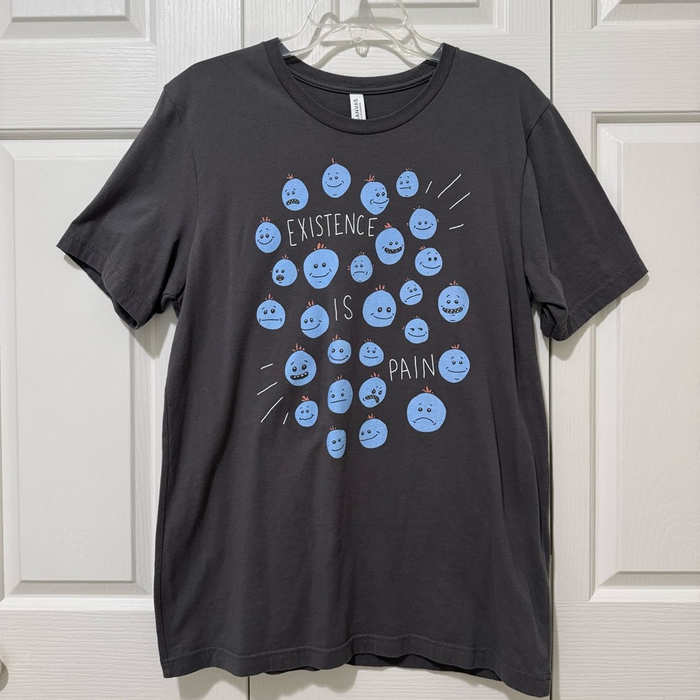 Rick and Morty Mr Meeseeks Existence Is Pain Bella Canvas Graphic Tee Large Gray